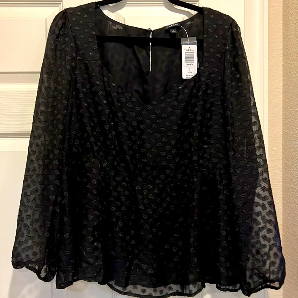 Torrid, Black Chiffon Puff sleeve top